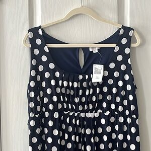 A Pea in the Pod navy with white polka dot maternity size large dress